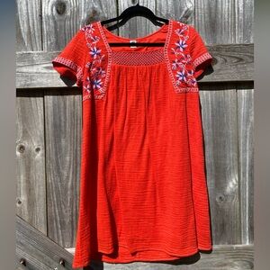 Old Navy Red Embroidered Short Sleeve Dress